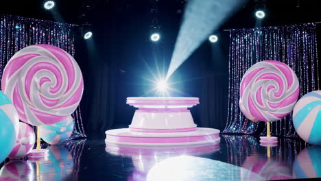 candy-themed stage setup