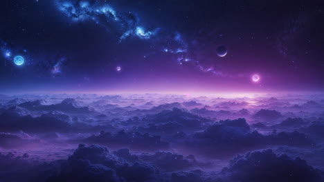 Dreamy Cosmic Landscape with Planets and Nebulae