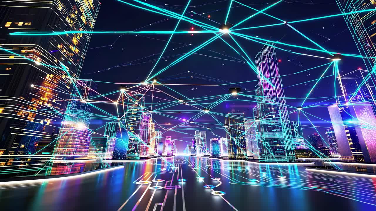 red de la ciudad futurista por la noche