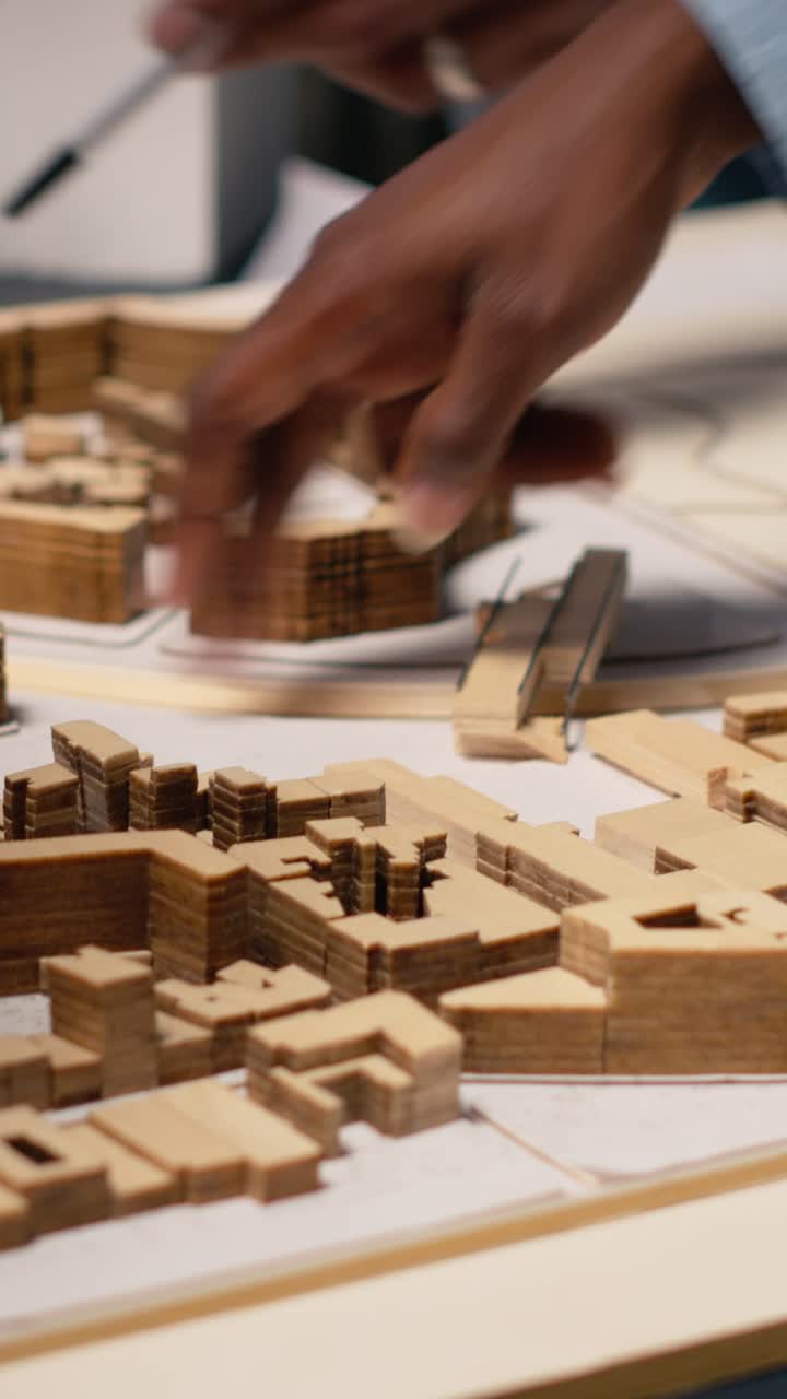 Vertical Video Close up of engineers team creating the property layout for site preparation