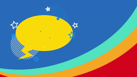 animation of colourful lines and speech bubble on blue background