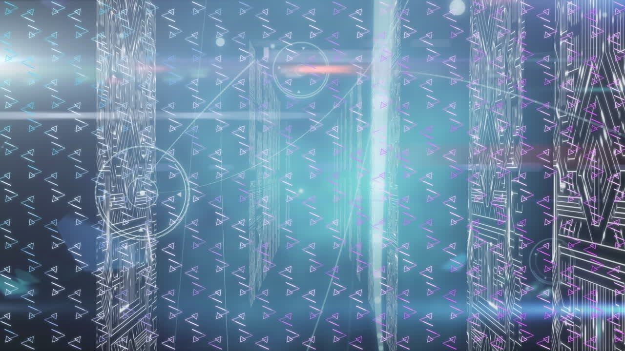 Animation of data processing and triangles over shapes