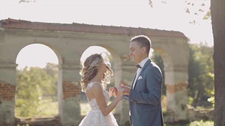 Wedding couple. Lovely groom and bride. Happy family. Man and woman in love