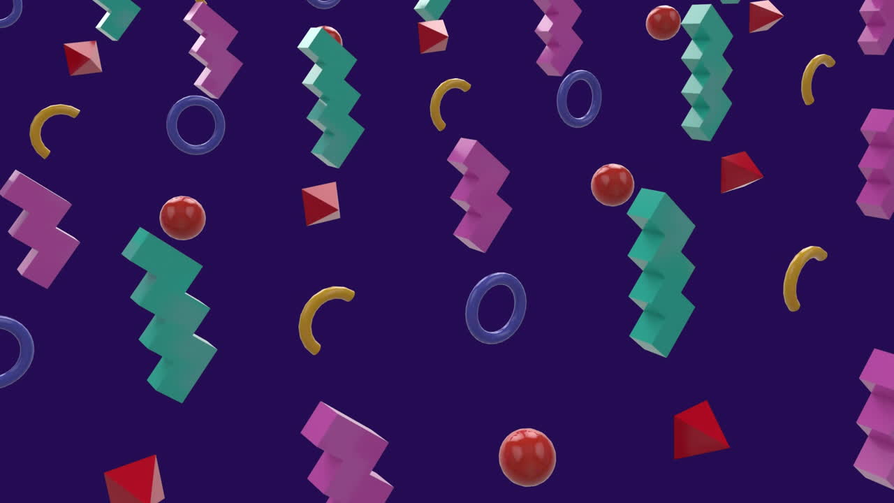 animación de formas de colores con fondo púrpura