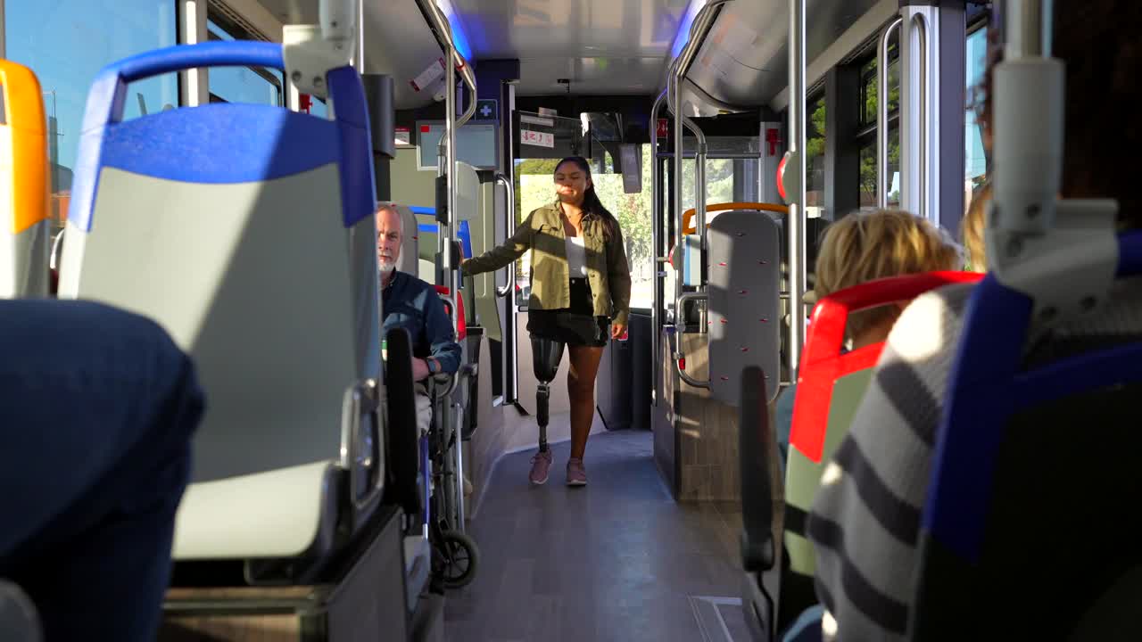 Woman with Leg Prosthesis Rides Public Bus