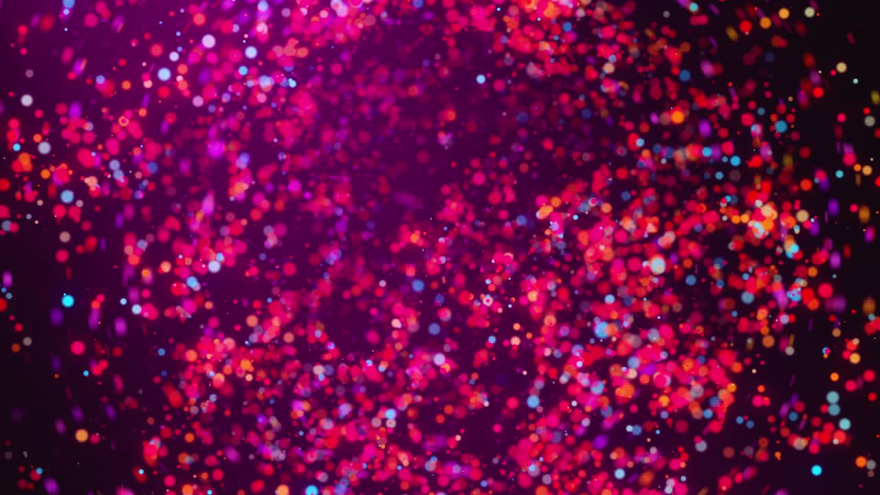 Many spinning colorful particles with bokeh. Computer generated 3d rendering confetti background