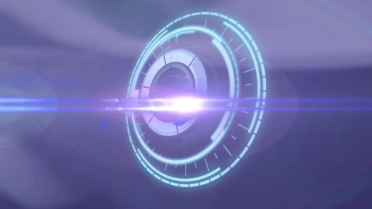 Animation of rotating safe lock over light trail on blurred background