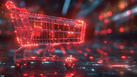 futuristic digital shopping cart in a glowing cyber environment