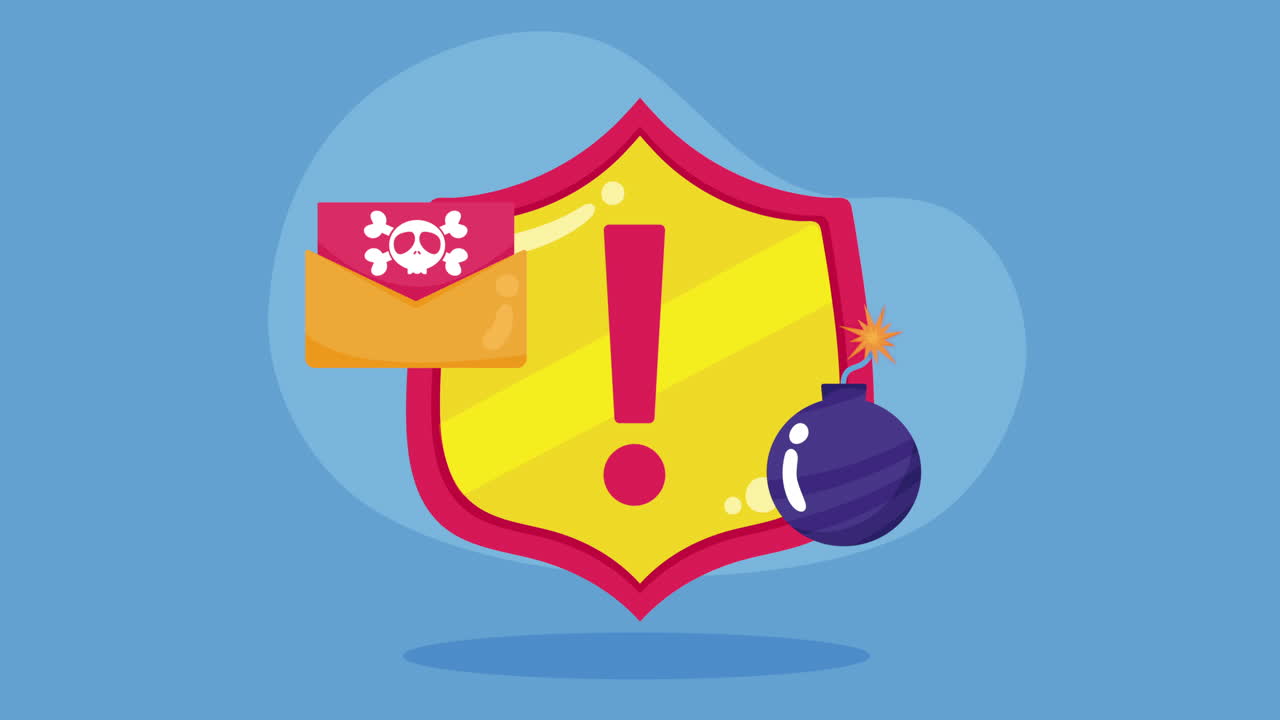 경고 기호를 가진 방패 사이버 보안 애니메이션