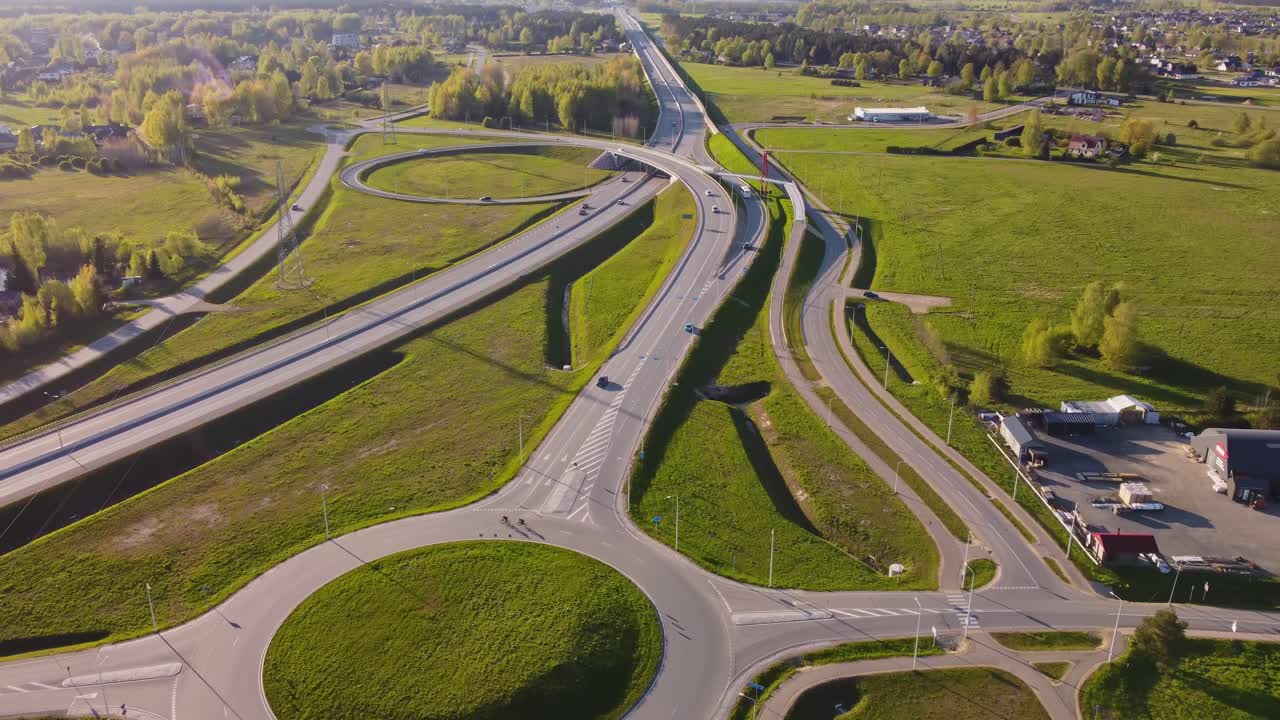 Katlakalns, Latvia: Aerial View of Modern Road Junction and Traffic Flow