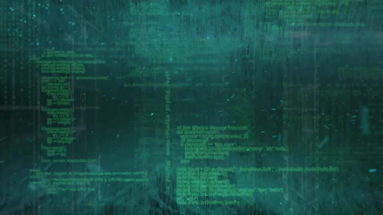 Animation of data processing and light spots on black background