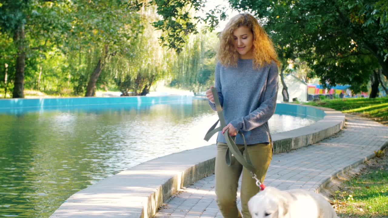 공원에서 래브라도르 리트리버 개와 함께 달리는 어린 암, 느린 동작