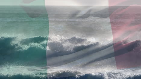 animation of flag of italy blowing over beach seascape