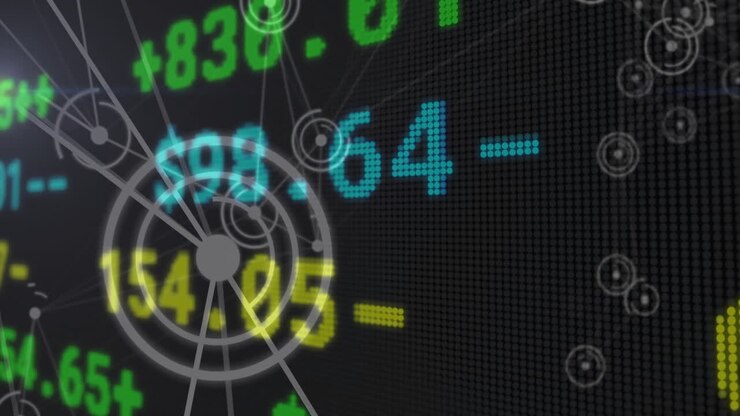 Stock market data and financial analysis animation over digital display