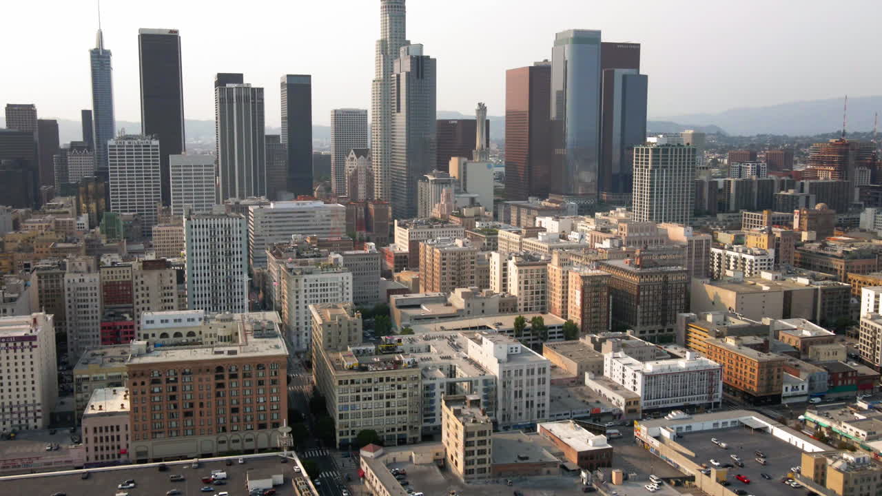 Aerial View of a Bustling City Downtown with Skyscrapers