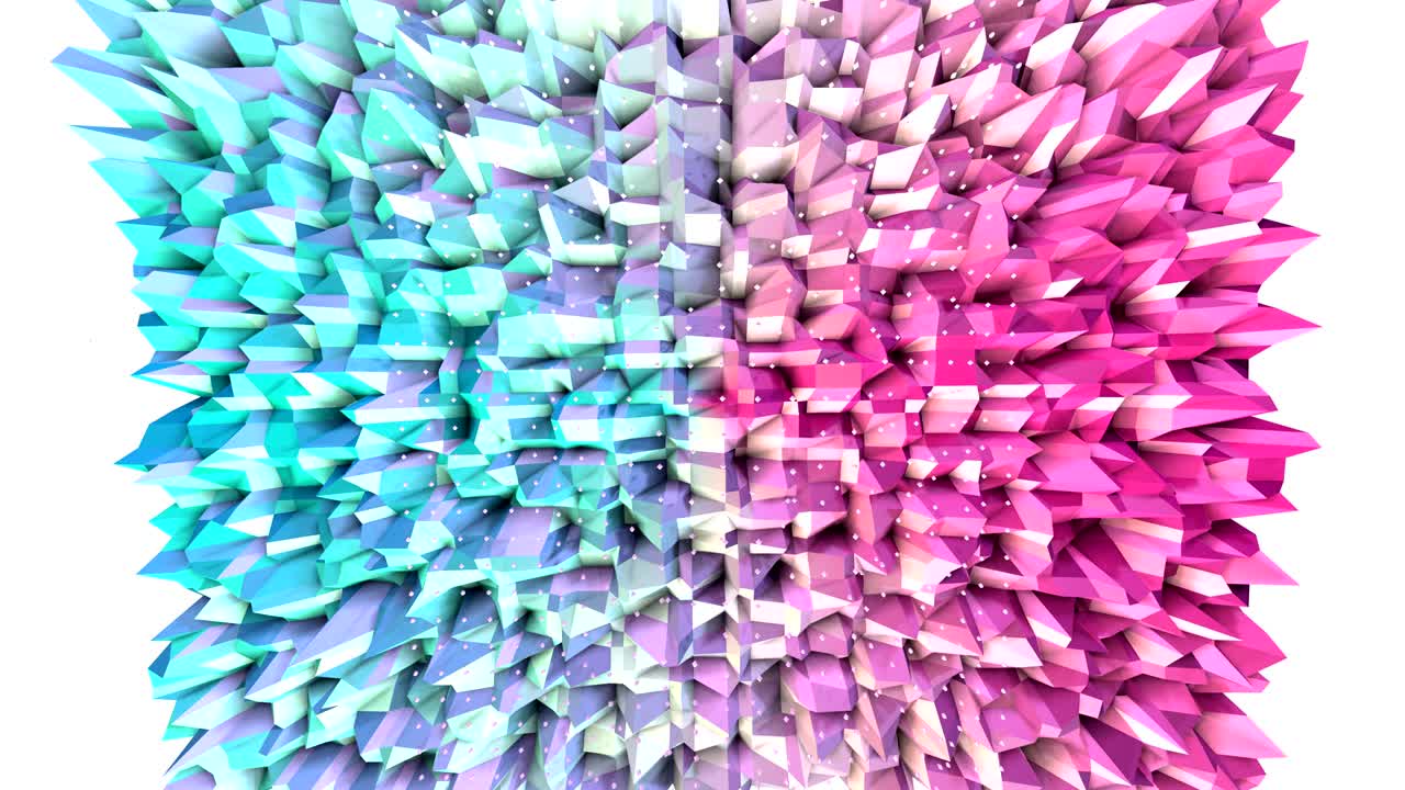 abstracto simple azul rosa baja poli superficie 3d y cristales blancos voladores como fondo corporativo. fondo bajo poli geométrico suave de polígonos rosados azules puros. fondo de bucle sin costuras 4k fullhd.