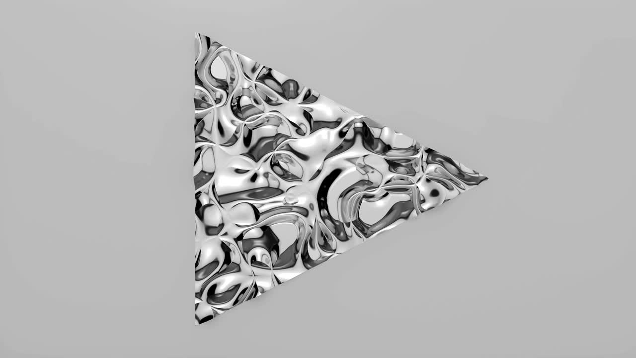 animación en bucle 3d del botón de reproducción en forma de triángulo. superficie ondulada con ondas. textura vibrante de moda, textil de moda, diseño gráfico, textura metálica animada.