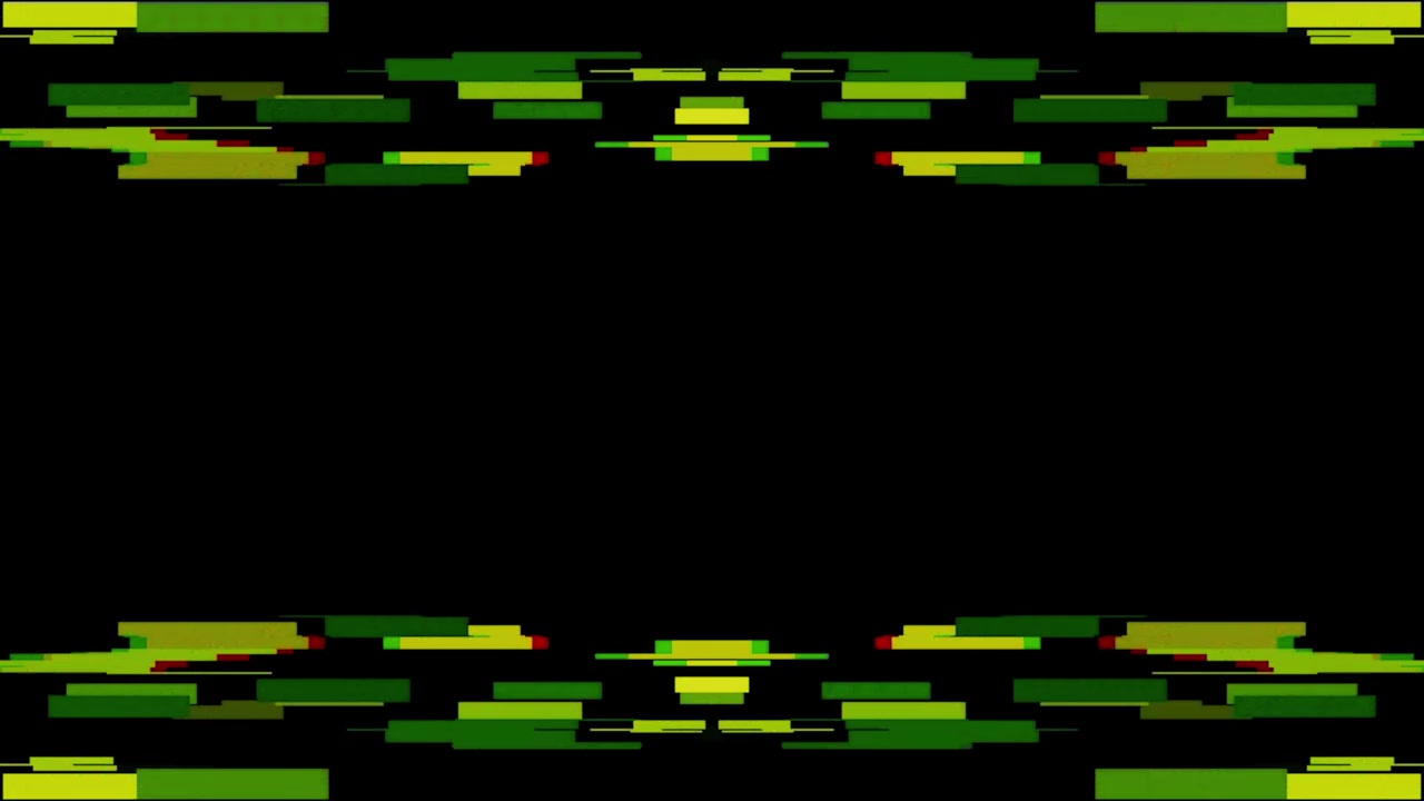 Effetto glitch digitale con barre geometriche verdi e gialle