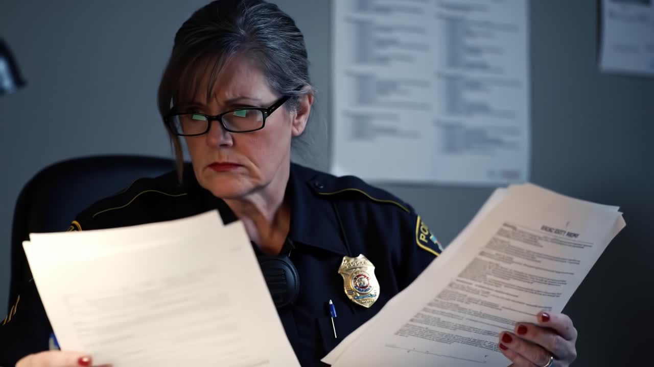 Police Officer Reviewing Documents