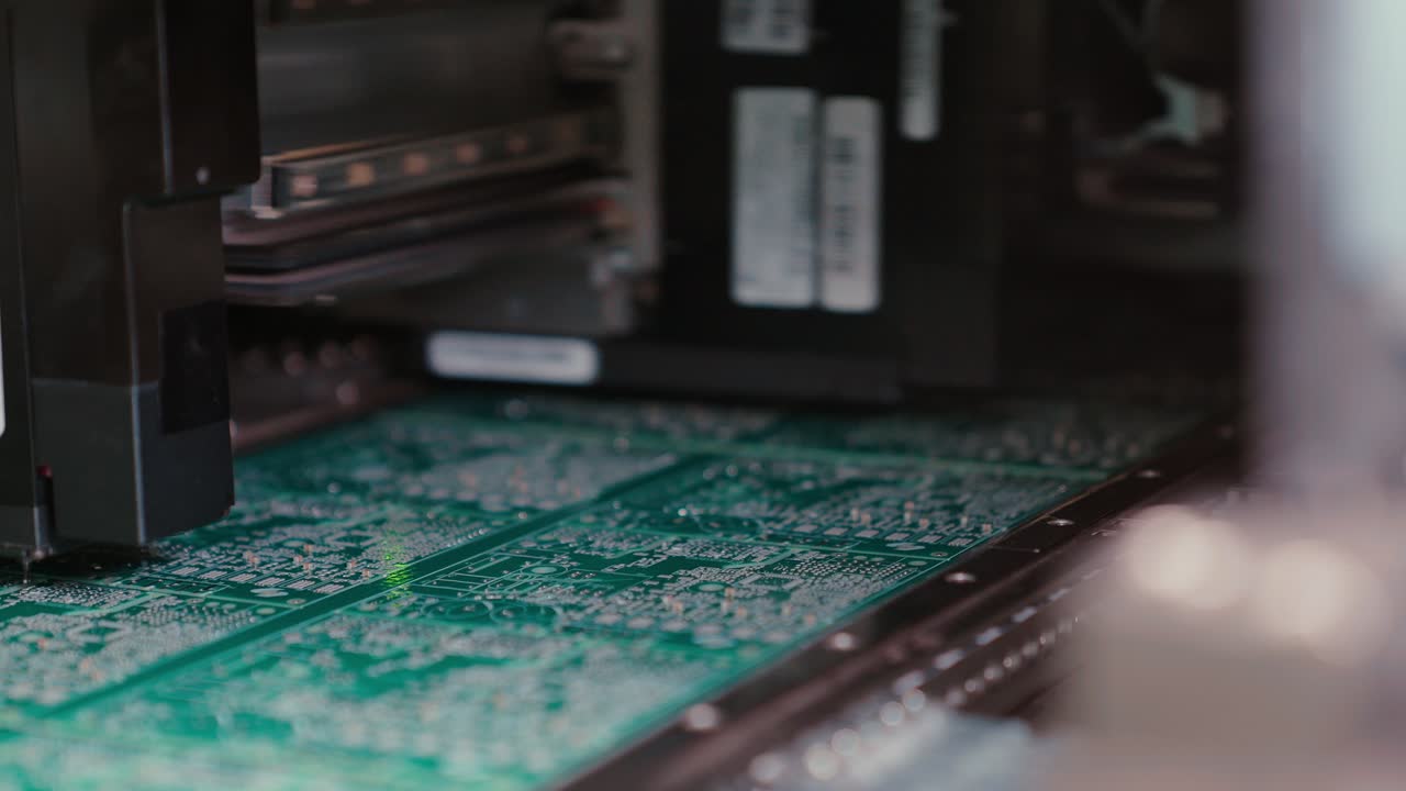 Close-up of electronic device assembly in slow motion for tech manufacturing
