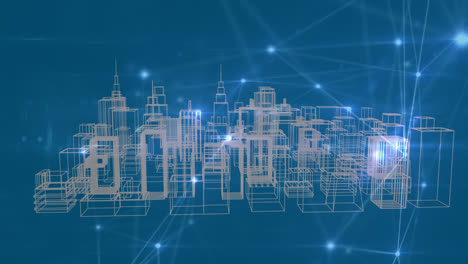 Animation-of-network-of-connections-over-city-on-blue-background