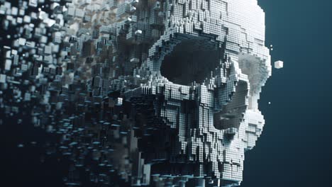 digital voxel skull disintegrating