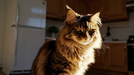 maine coon cat in a kitchen