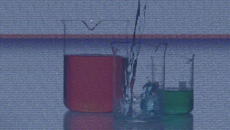 Animation-of-screen-with-glitch-over-liquid-pouring-into-chemical-glass