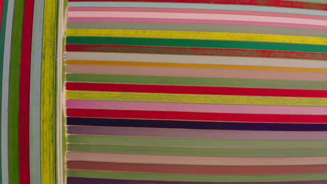 aerial view of colorful striped flower fields