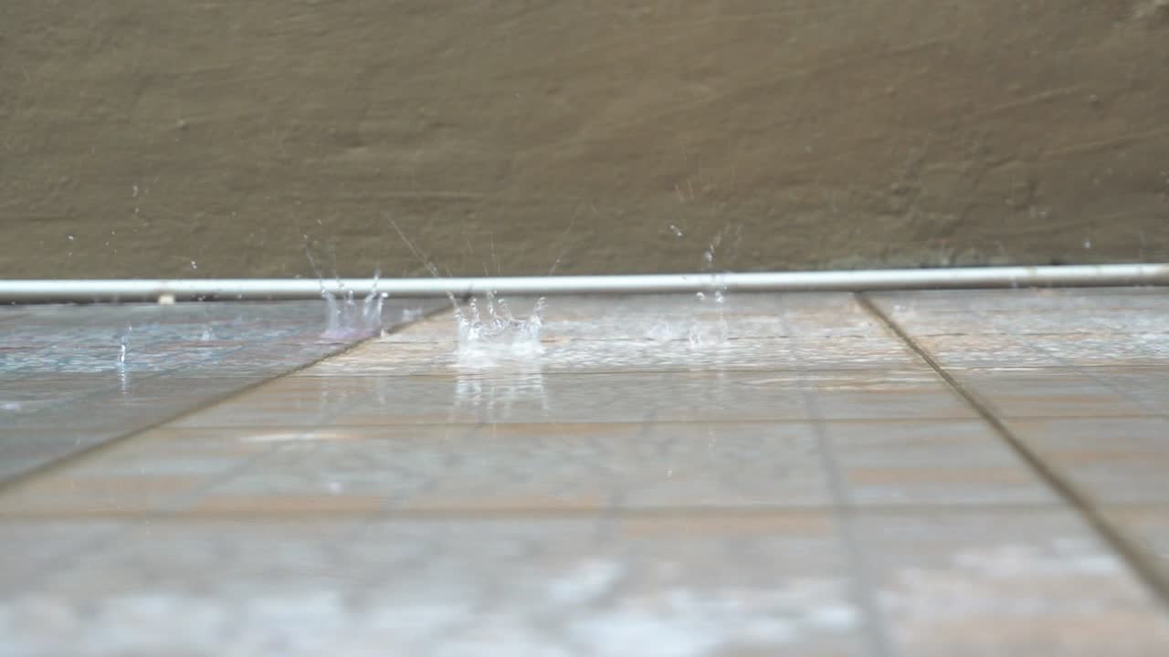 imágenes en 4k de gotas de lluvia tropical cayendo.