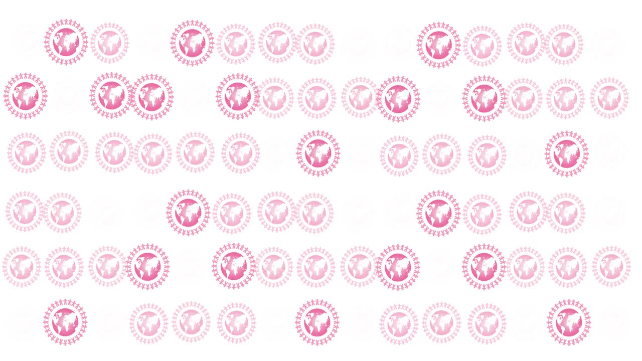 animación de varios logotipos de globos rosados que brillan sobre un fondo blanco