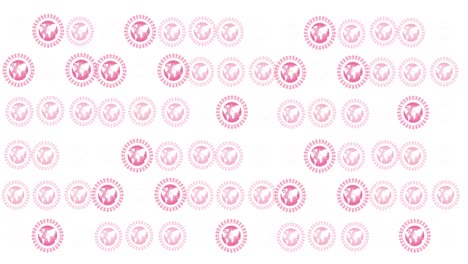 Animation-of-multiple-pink-globe-logo-glowing-on-white-background