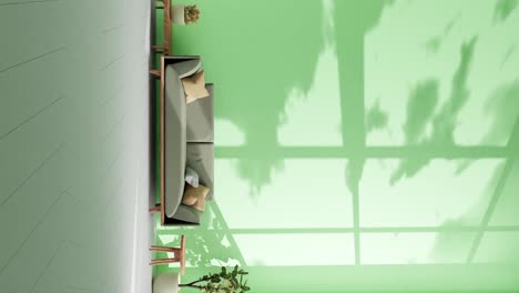 Modern-apartment-living-room-with-couch-and-shadows-of-clouds-moving-on-the-green-wall-by-gently-summer-wind-breeze-rendering-animation-Architecture-interior-design-concept-vertical