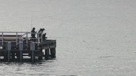 two people fishing on a pier