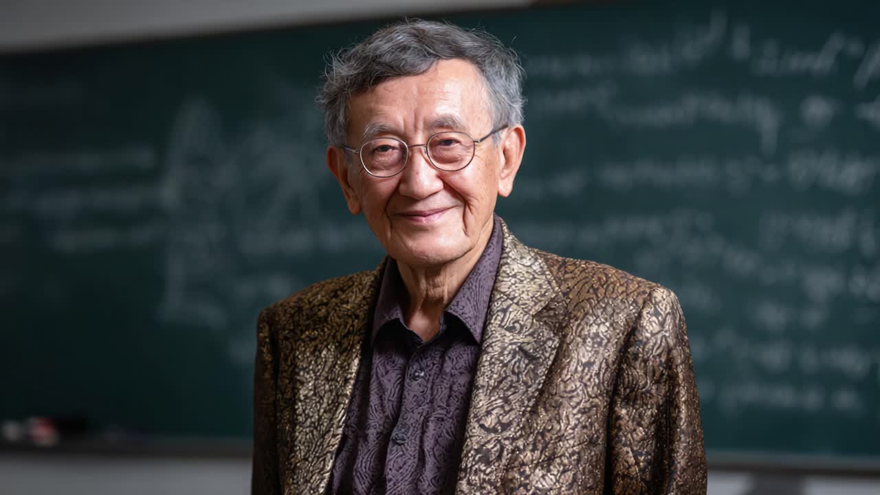 A Distinguished Elderly Man Smiling in Formal Attire Against a Classroom Background, Showcasing Wisdom and Experience Through His Warm Expression