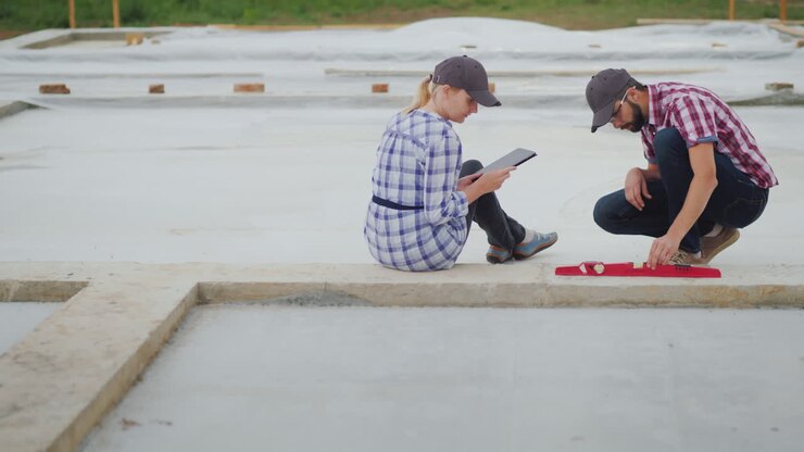 The Quality Control Team Checks The Accuracy Of The Foundation And Basement Of The Building 4K Video