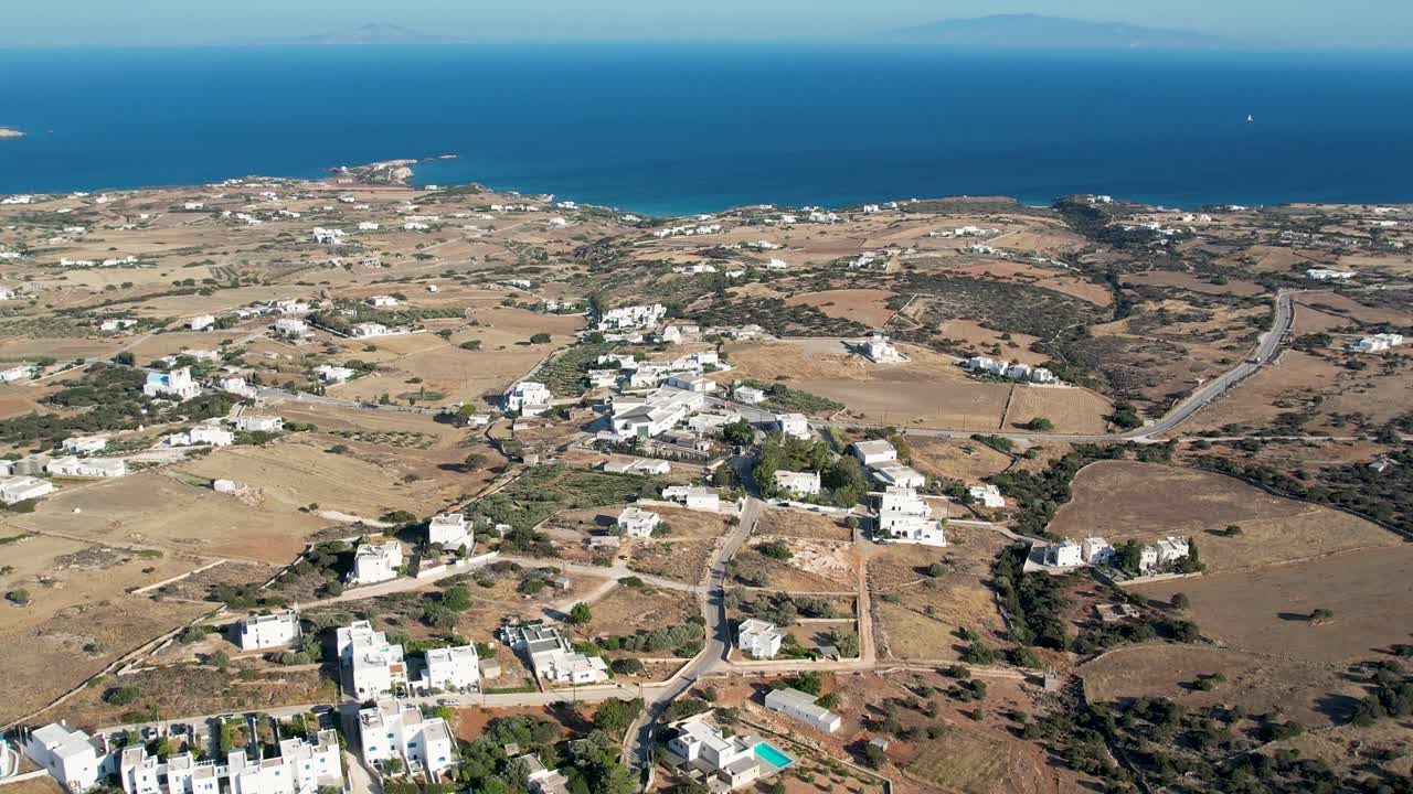 Aerial views from over the the Greek Island of Paros in the Aegean Sea