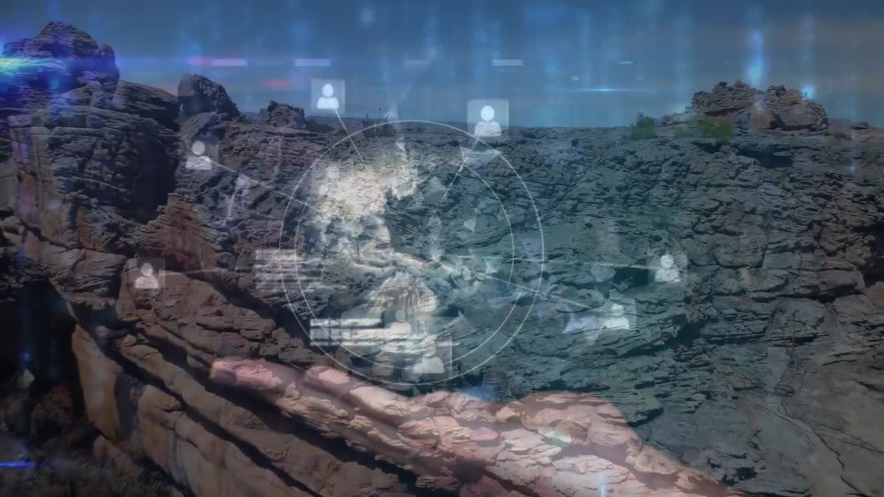 Animation of network of connections over rocks