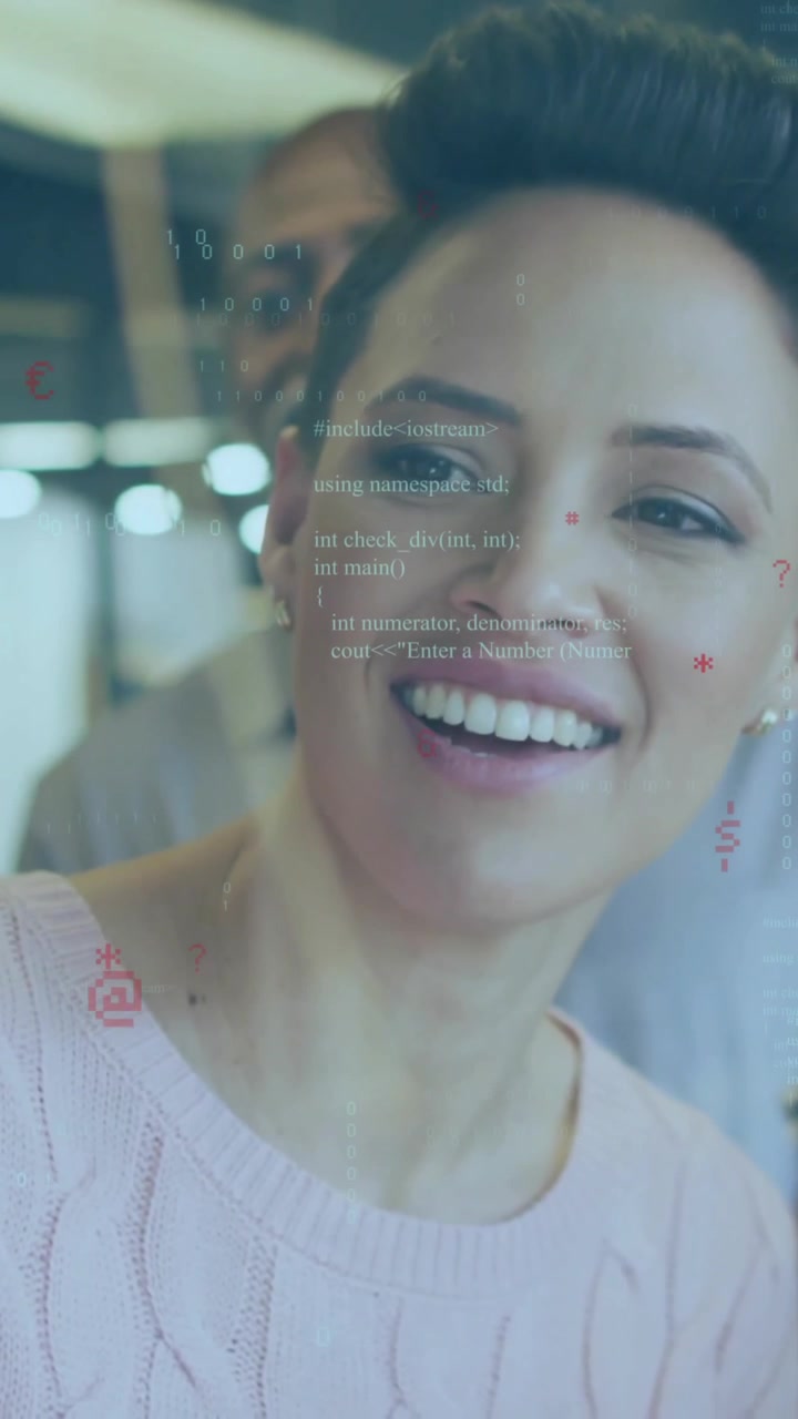 Animazione di elaborazione dati e forme su colleghi diversi che discutono di lavoro