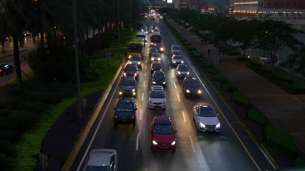 china ciudad de macao hora nocturna tráfico calle techo panorama 4k