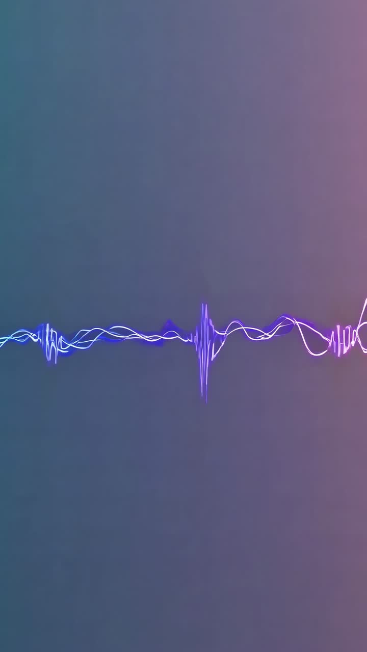 Abstrakt lydbølgedesign i levende blå og lilla nuancer.