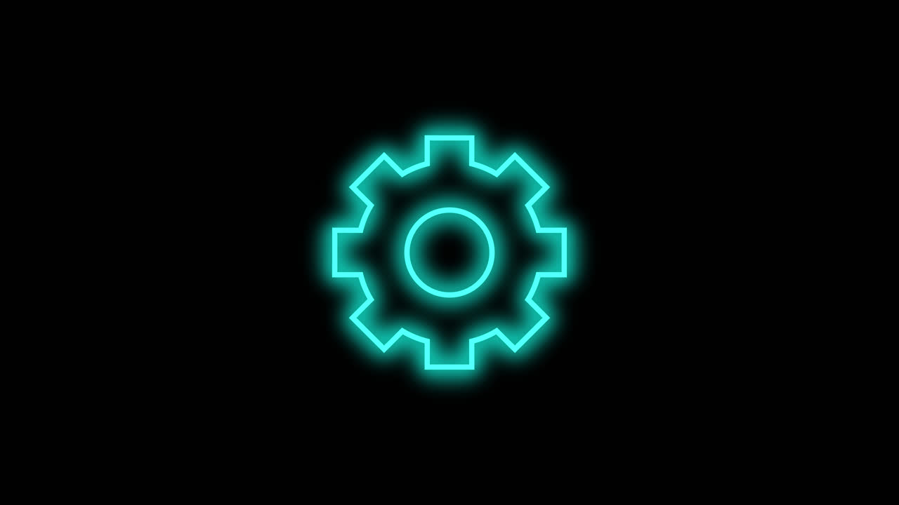 Neon Blue Gear Icon Animation on Black Background