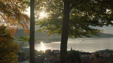 beautiful view over bergen and sandviken from fjellveien in slow motion