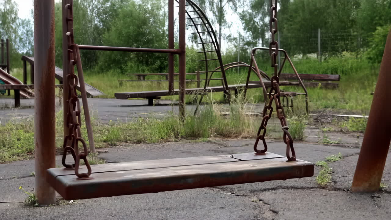 Abandoned Playground with Rusty Swing Set