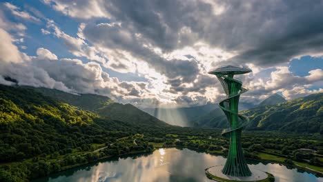 spiral tower overlooking a scenic valley