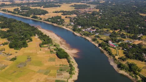 Surma-river-and-Bangladesh-landscape,-aerial-zoom-in-view