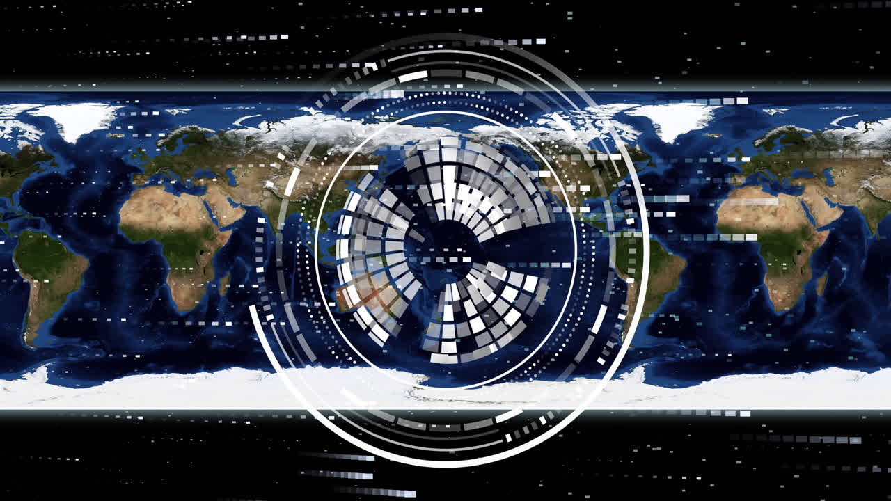 세계 지도에 대한 데이터 처리를 가진 지구의 애니메이션