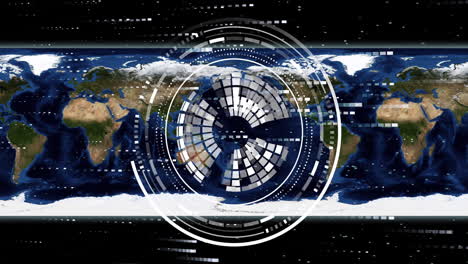 Animación-Del-Globo-Con-Procesamiento-De-Datos-Sobre-El-Mapa-Mundial