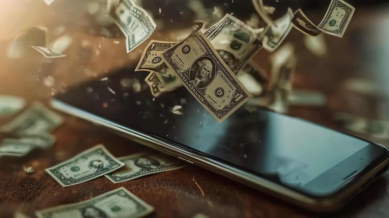 Money Falling on a Smartphone