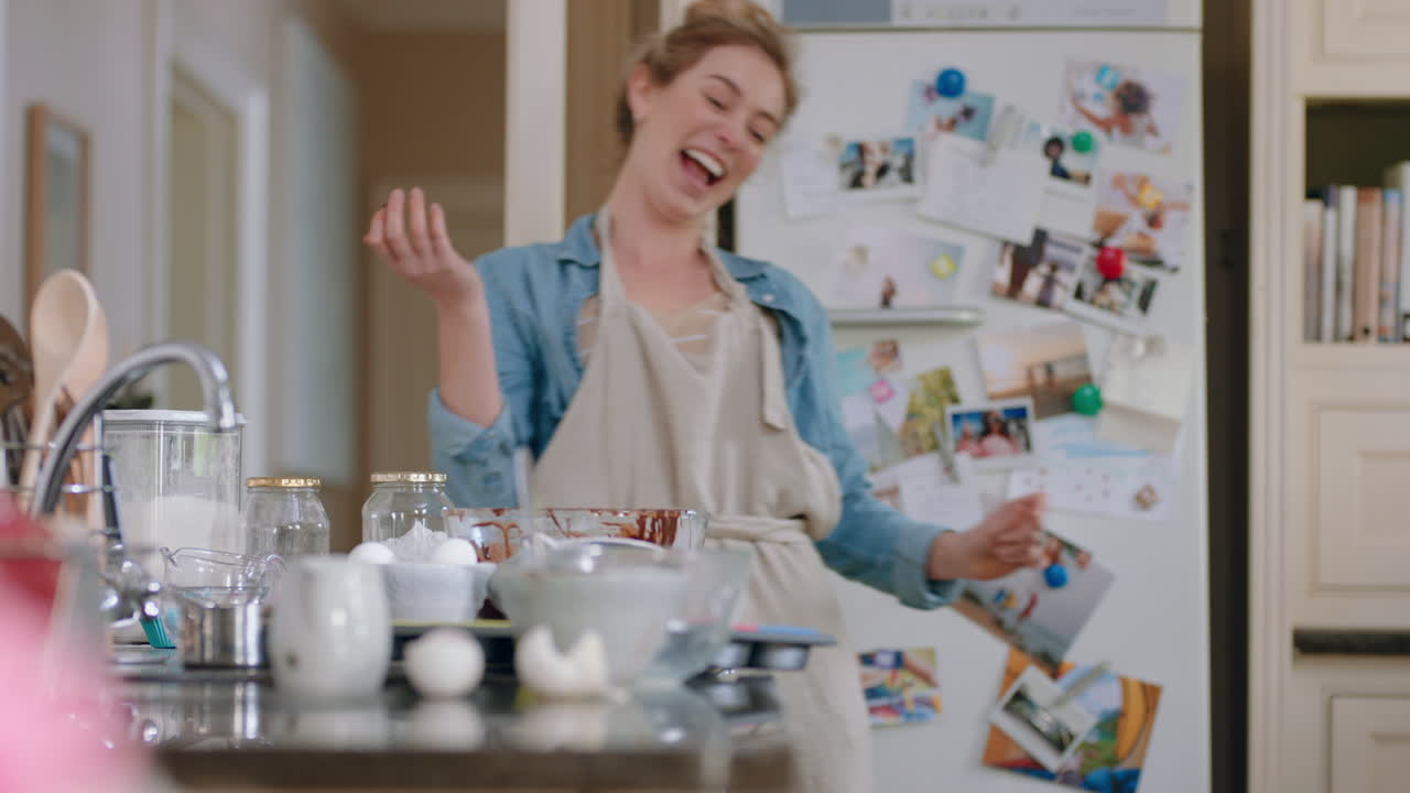 주말에 주방에서 재미있게 베이킹을 하는 작은 소년과 함께 놀고 있는 어머니